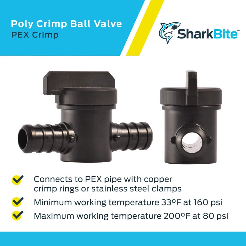 SharkBite 1/2 Inch Poly Crimp Ball Valve, Pack of 2, PEX Pipe, PE-RT, 24606Z2 - Image 4